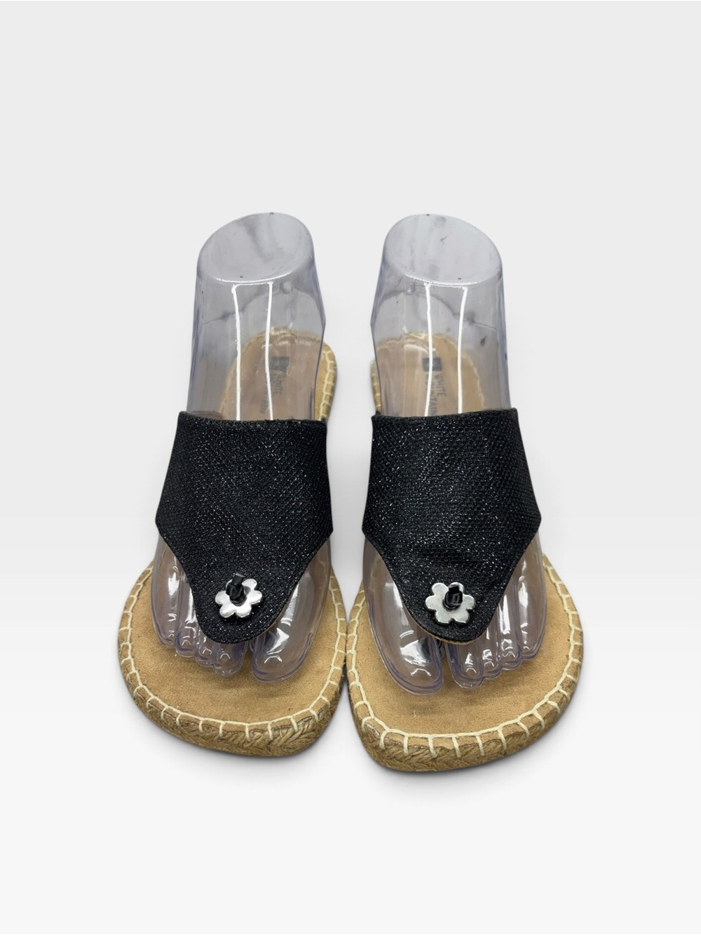 White Mountain Baywatch Black Shimmer Wedge Sandals Size 7.5M